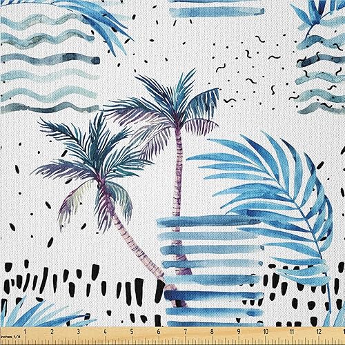 Miniatura 29 de Ambesonne The Yard, Pop Art Inspirations, Siluetas exóticas de hojas de palmera, colores ondulados, tela de microfibra para artes y manualidades,