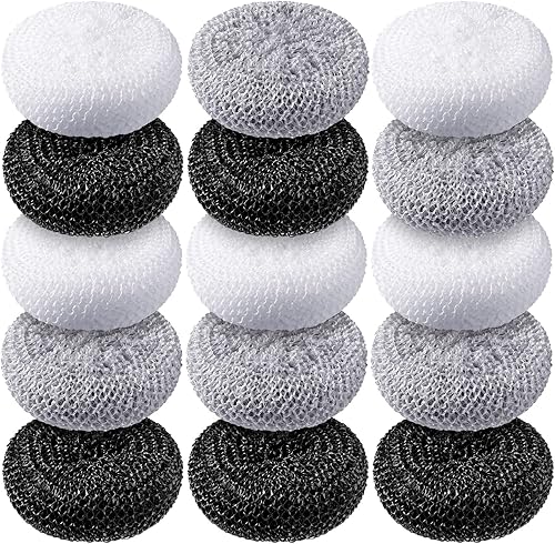 Blulu Estropajos de plástico para platos, almohadilla redonda de nailon, almohadillas de malla que no rayan (colores simples, 15 unidades)