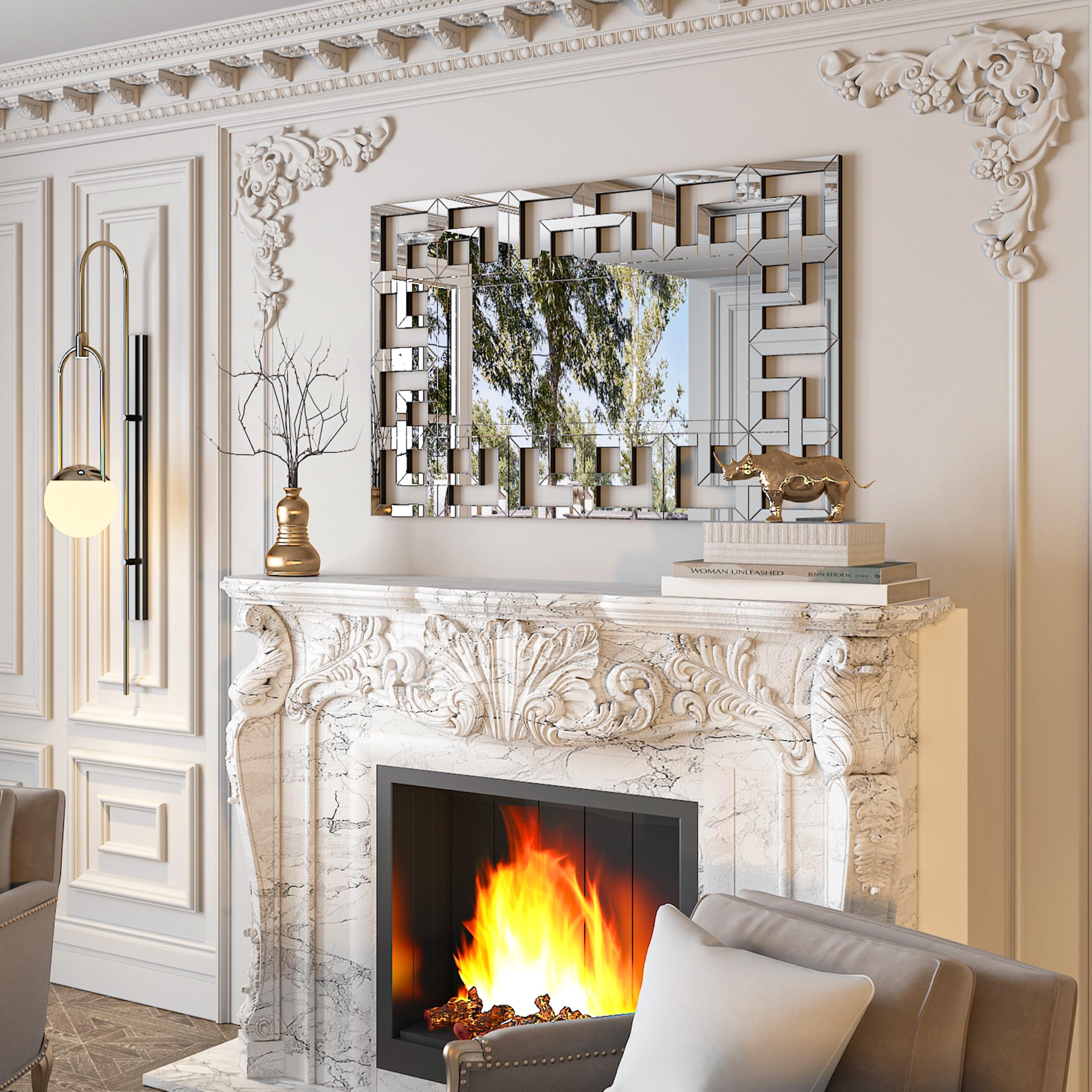 Espejo Pared Biselado Decorativo: 100 x 70cm Espejo Grande Plateado Rectangular Moderno Elegante Artístico Decoración para Entrada Recibidor Salon Comedor