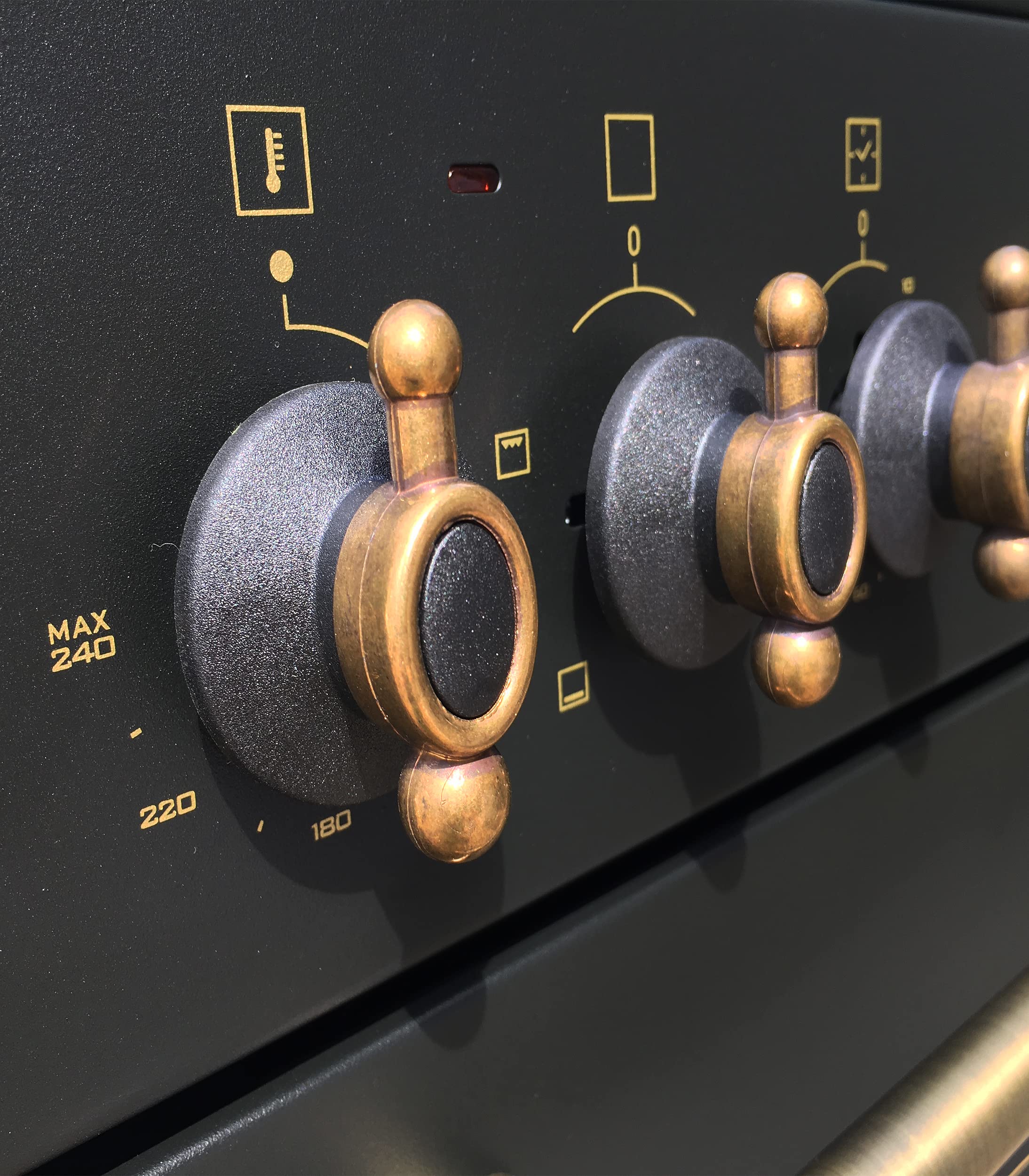 COCINA VITROCERÁMICA VTC50NEGRA CON HORNO ELECTRICO SOLTHERMIC NEGRA RÚSTICA ACABADOS DORADOS/50 CM ancho, 3 FUEGOS/HORNO ELECTRICO