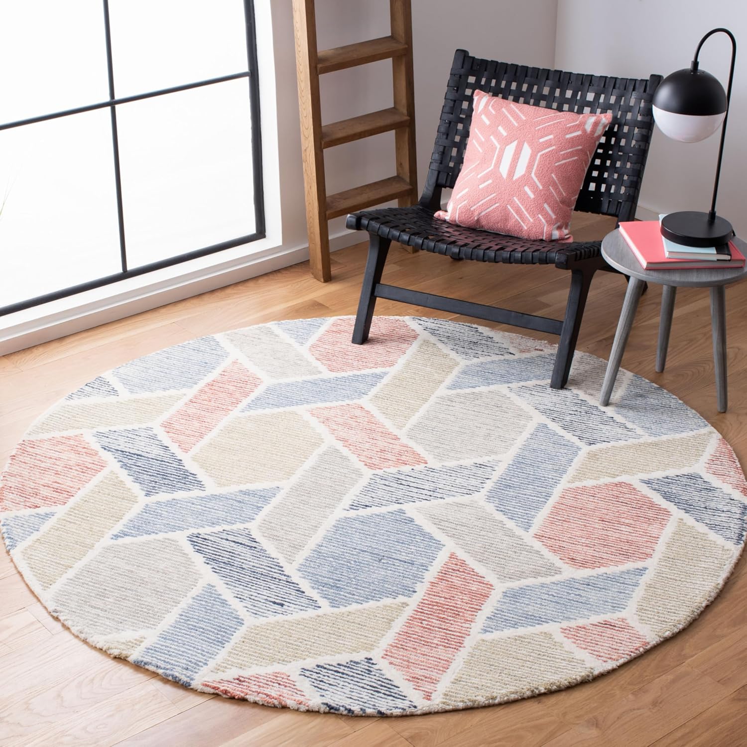 SAFAVIEH Precious Collection Area Rug - 5' x 8', Blue & Rust, Handmade Boho Geometric Wool, Ideal for High Traffic Areas in Living Room, Bedroom (PRE221M)