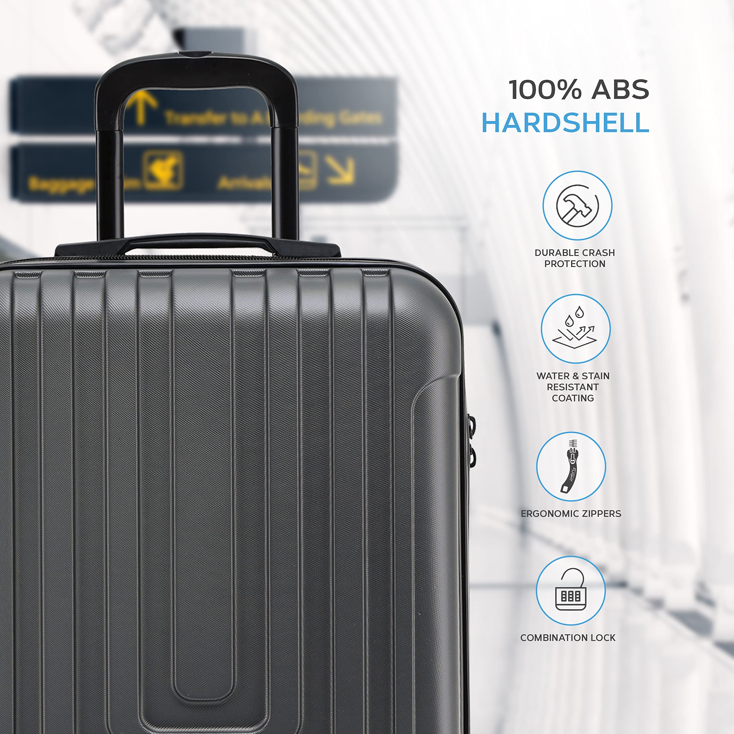 Flight Knight Premium Set of 2 Lightweight Cabin Suitcase - 8 Spinner Wheels - Built-in TSA Lock & USB Port - Luggage Approved for Over 100 Airlines Including Ryanair Priority - 55x40x20cm