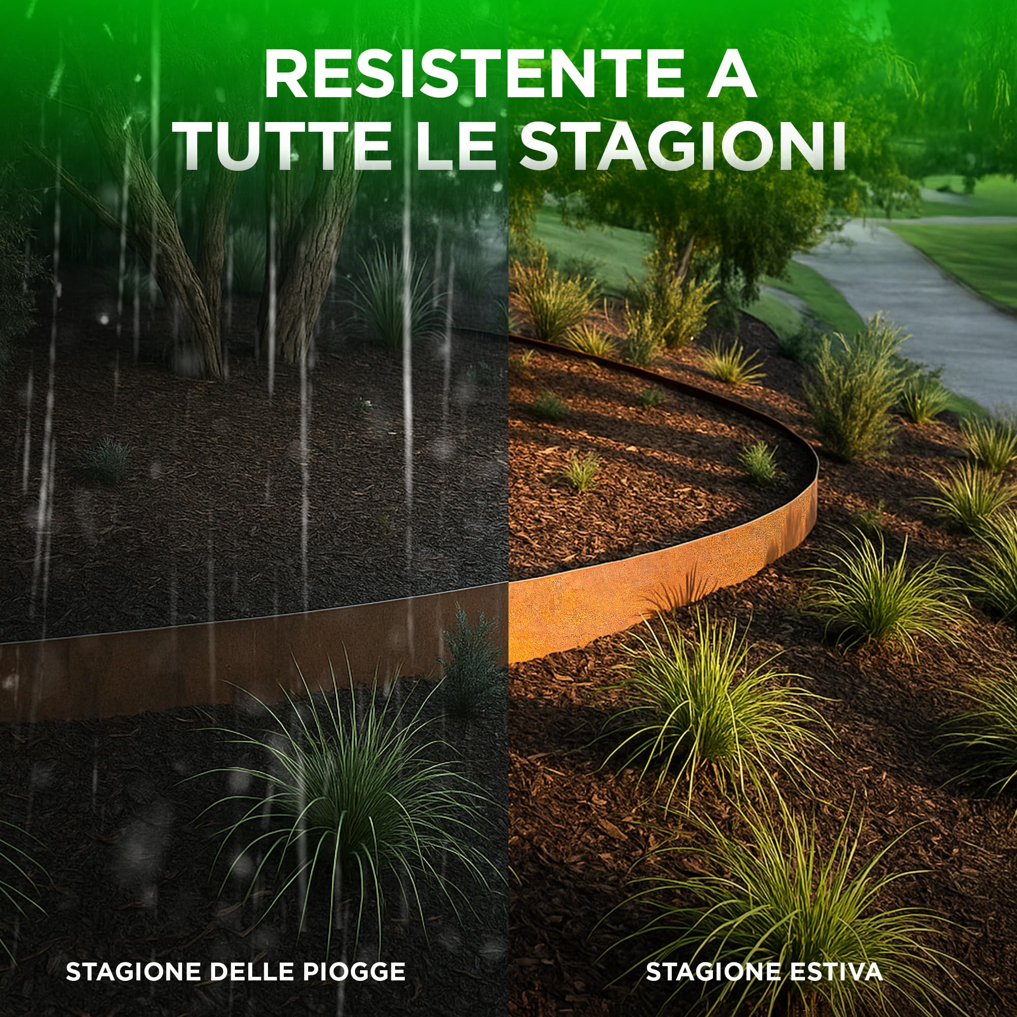 Bordura Corten per Giardino 10 Metri | Bordura per Aiuola Esterno 14 cm Altezza | Design Flessibile e Facile da Installare | Include Guanti, Blocco in Legno, Connettori ed eBook con Istruzioni