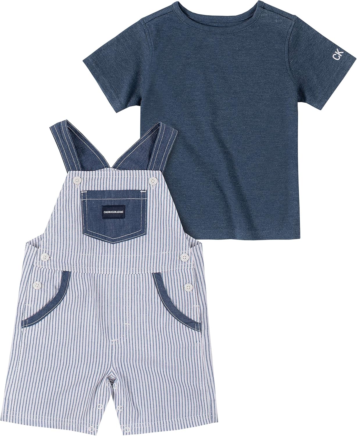 Calvin Klein Baby Boys' 2 Pieces Shortall 24 Months Navy/Stripes