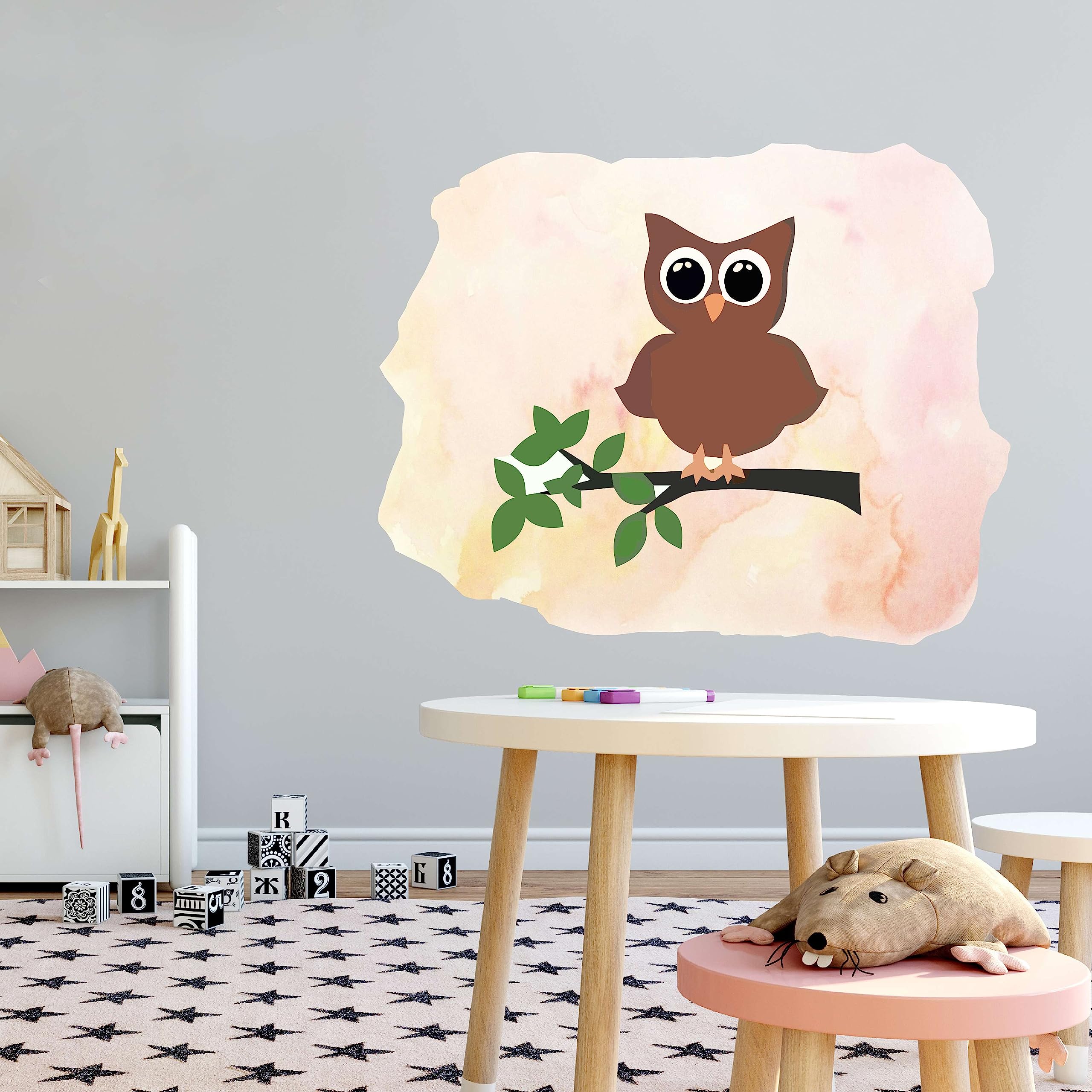 Owl Themed Wall Decal Decoration Colorful Owl Sitting On A Tree Branch ...