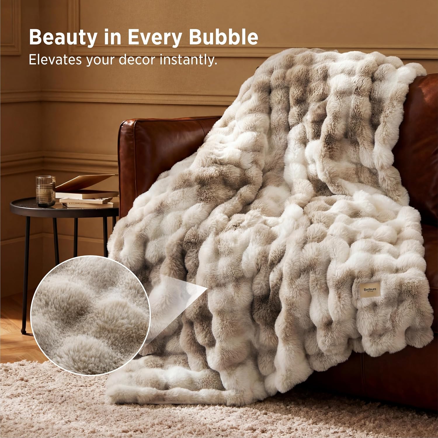 Bedsure Fluffy Bubble Faux Fur Throw XL Blanket, 50"x70", Tie-dye Taupe Bedsure Fluffy Bubble Faux Fur Throw XL Blanket, 50"x70", Tie-dye Taupe - Image 2