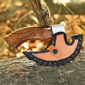 Handmade Viking Pizza Cutter Carbon Steel Axe Blade with Rosewood Handle & Leather Sheath Small Kitchen Knife for Pizza, Cooking, Camping & Gift for Food Lovers