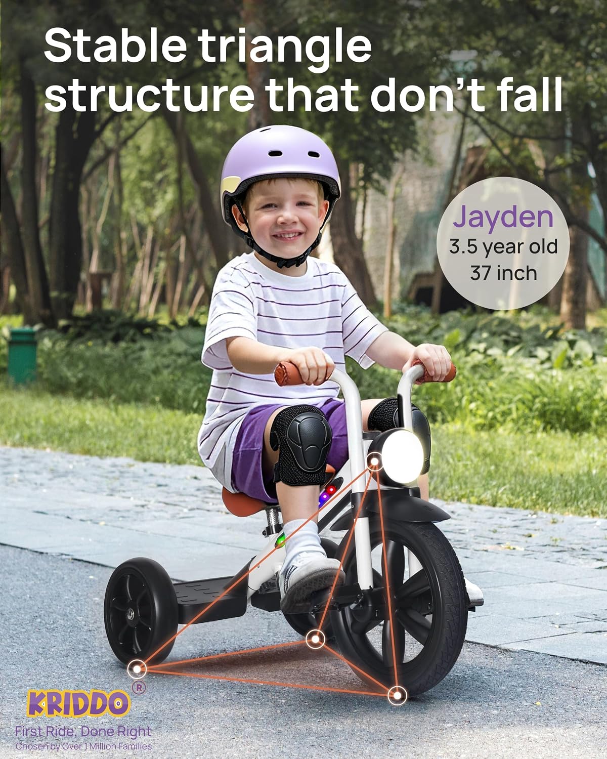 KRIDDO Tricycle for Toddlers 2-5 Years: Light up Frame, Rubber Front Wheel | Adjustable Seat, Easy-to-Assemble Toddler Tricycles 2-4 Years, Tricycle for 3-5 Years Old, Gift for 2-5 Year Olds