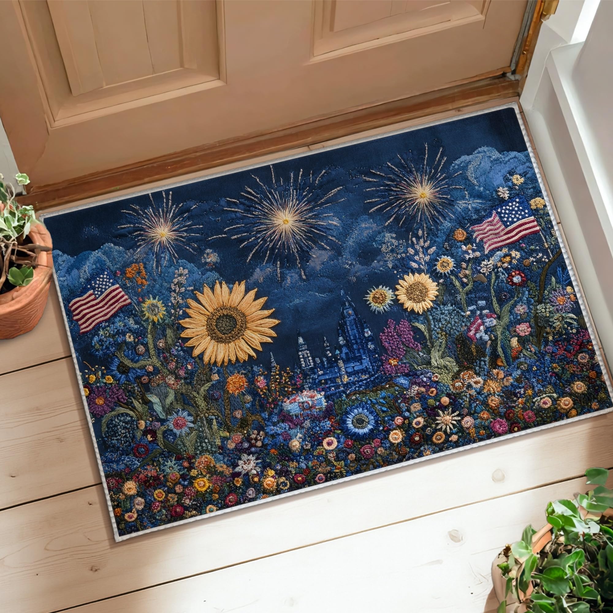 Tapis antidérapant tournesol bleu pour salle de bain sécurisée