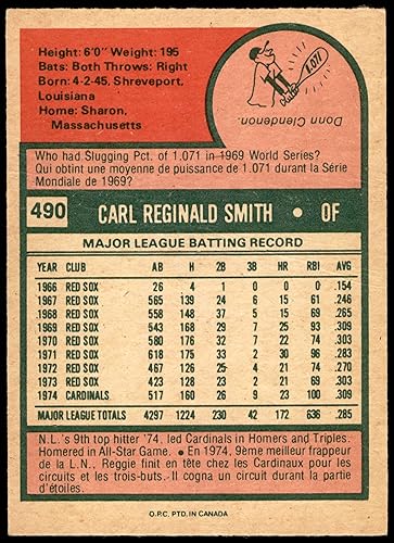 Miniatura 2 de 1975 O-Pee-Chee # 490 Reggie Smith St. Louis Cardinals (Baseball Card) VG Cardinals