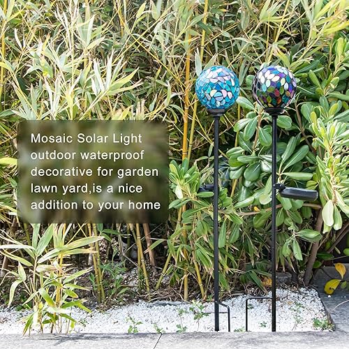 Miniatura 60 de VCUTEKA Luces solares decorativas de jardín al aire libre, luz solar de mosaico, impermeable, luz LED de estaca para paisaje, patio, terraza