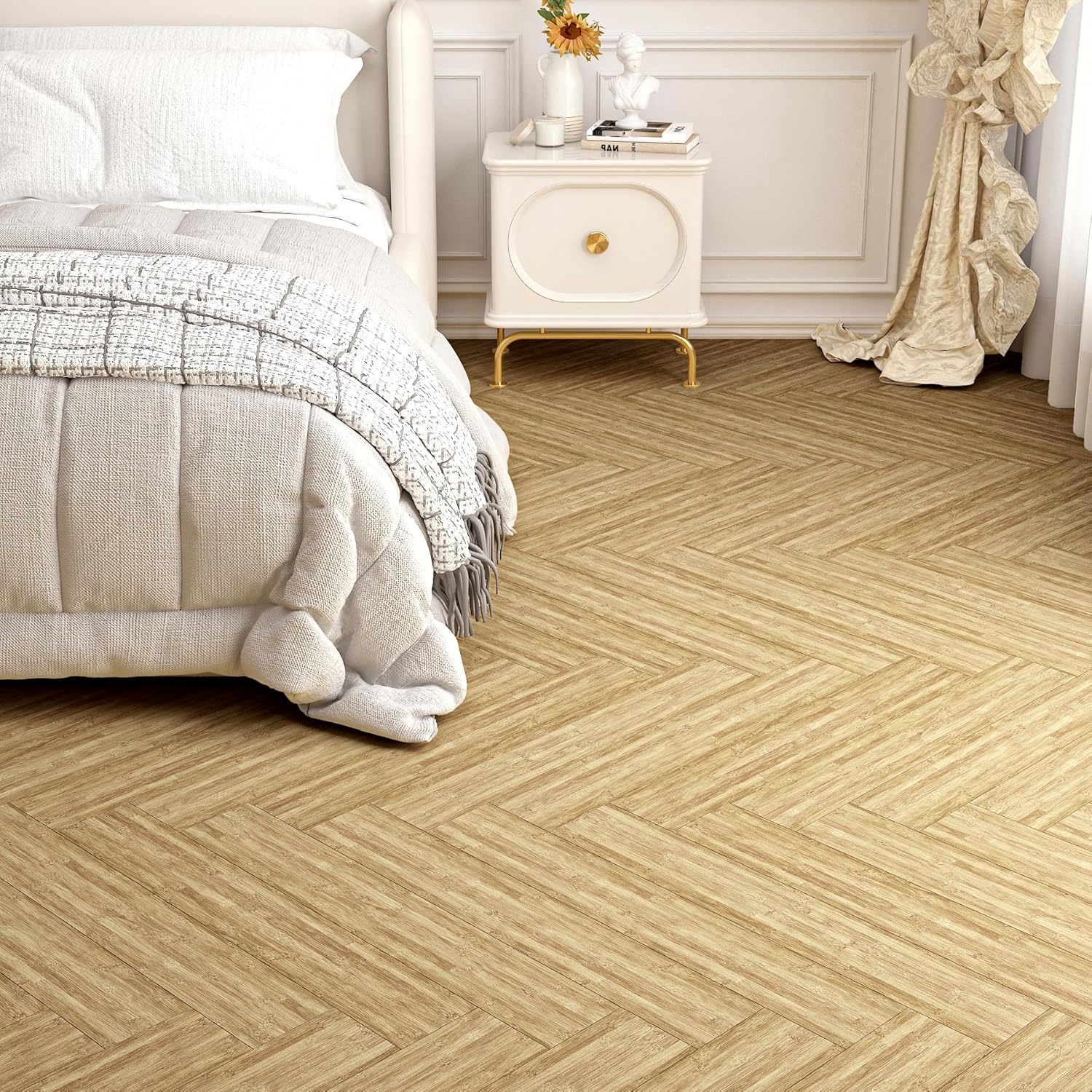 Stickyart Natural Bamboo Vinyl Flooring Peel and Stick Floor Tile 36"x6" 36-Pack 54 Sq.Ft Waterproof Bamboo Sticky Tiles for Floor Self Adhesive Vinyl Plank Flooring Stick on Tile Kitchen Living Room