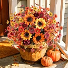 Fake Sunflowers & Artificial Mums, Fall Decorations for Home, 6PCS