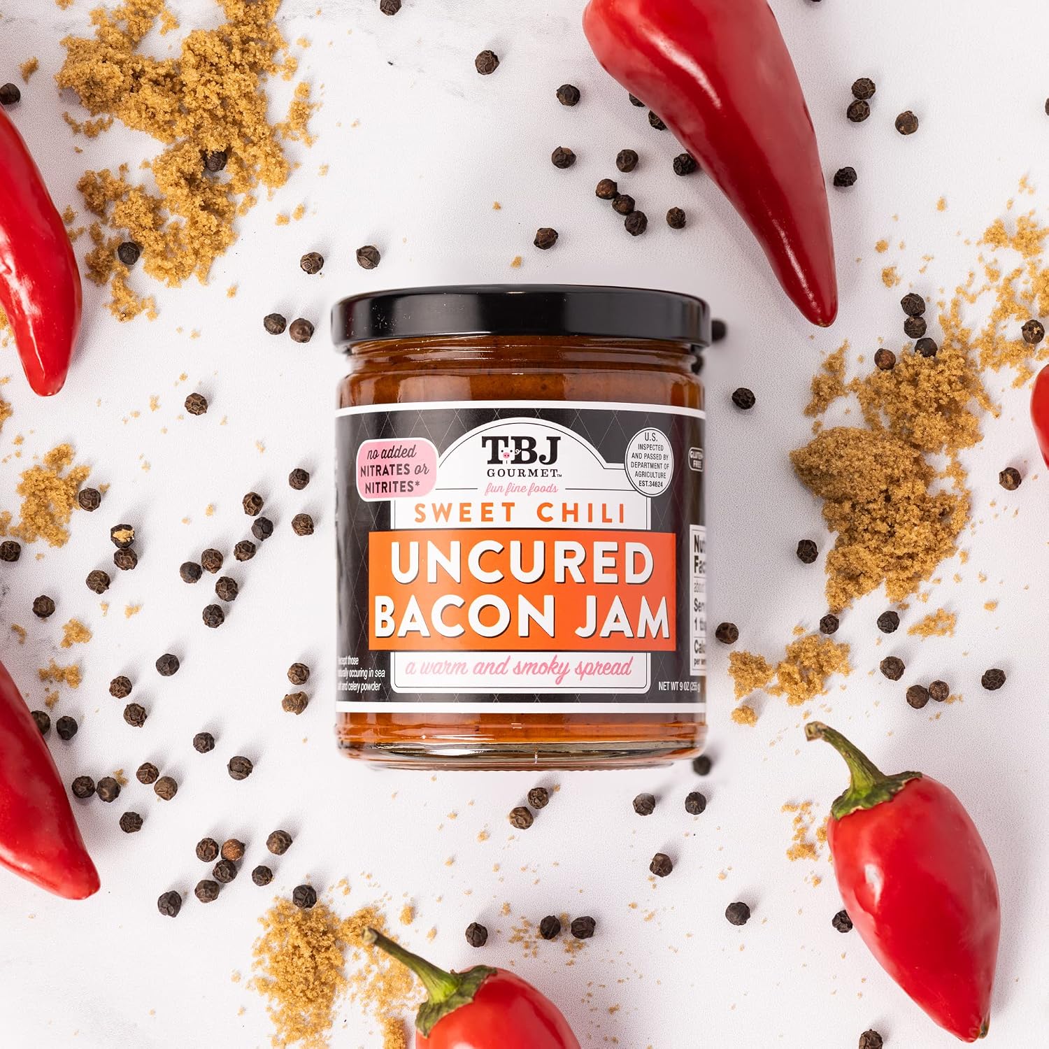 TBJ Gourmet Sweet Chili Bacon Jam 3 Pack - Bacon Top Ingredient - Premium Spread No Preservatives