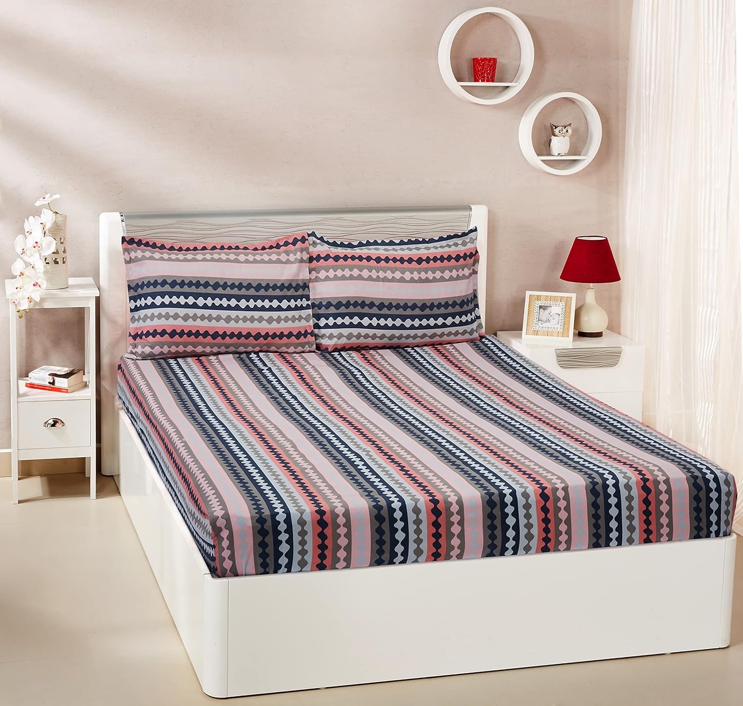 Buy Amazon Brand Solimo Dazzle Blue Microfibre Elastic Fitted