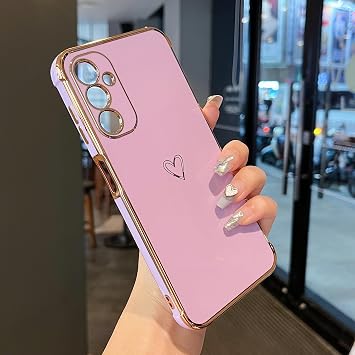 ZTOFERA Case Compatible with Samsung Galaxy A25 5G Mobile Phone Case for Samsung A25 Girls Silicone Protective Case with Heart Pattern Golden Edge Soft Shockproof Bumper Cover Purple