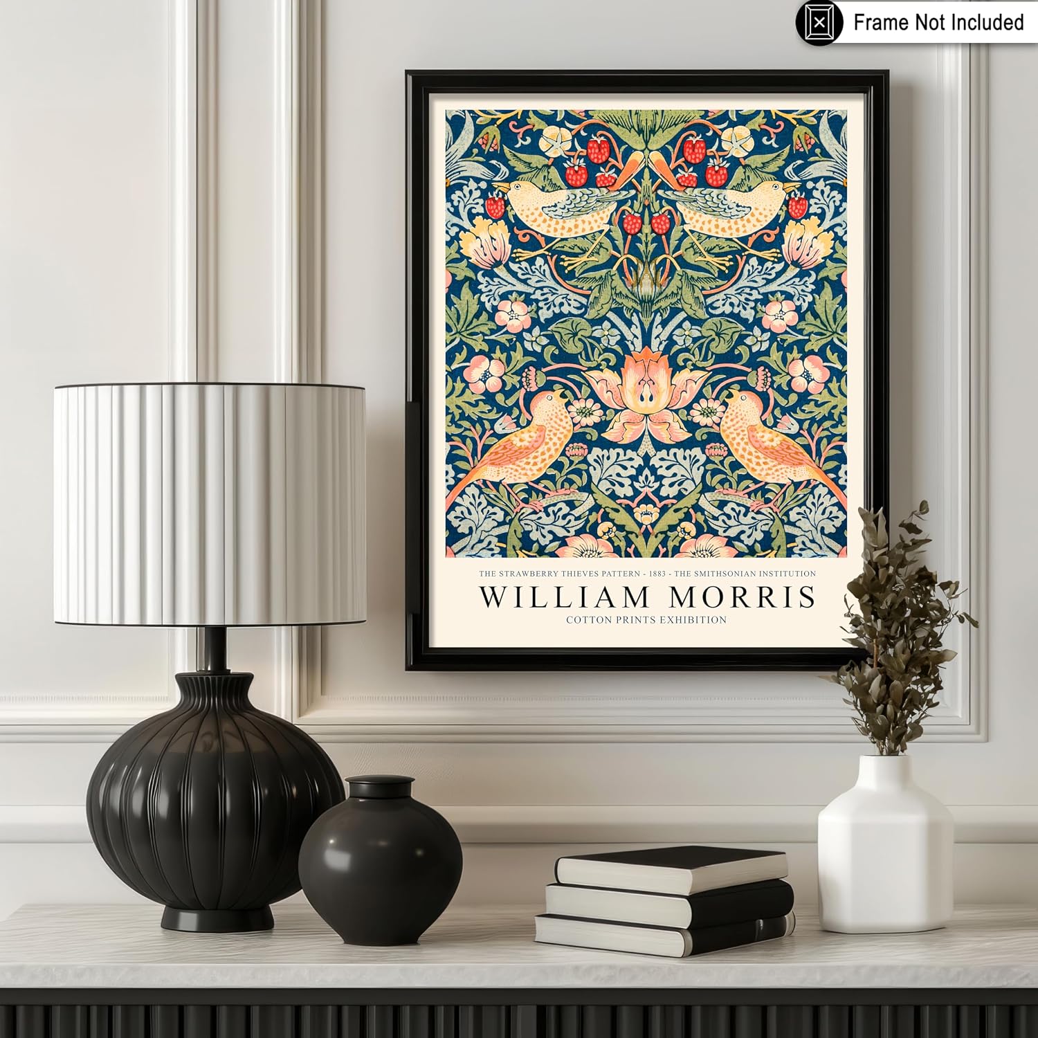 Poster Master Vintage William Morris Poster - Retro Strawberry Thief Print - Flower Art - Textile Pattern Art - Gift for Men & Women - Floral Decor for Living Room or Bedroom - 8x10 UNFRAMED Wall Art