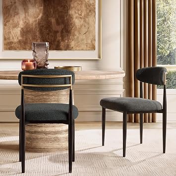 Morden Fort Black and Gold Dining Chairs Set of 2, Black Boucle