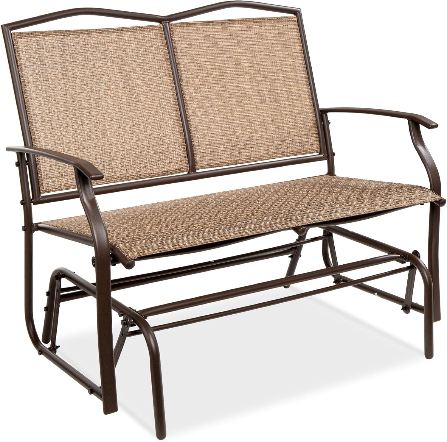 2-Person Outdoor Swing Glider, Patio Loveseat, Steel Bench Rocker for Porch Armrests Enjoy Quality Seating That outlasts The Weather (Brown)