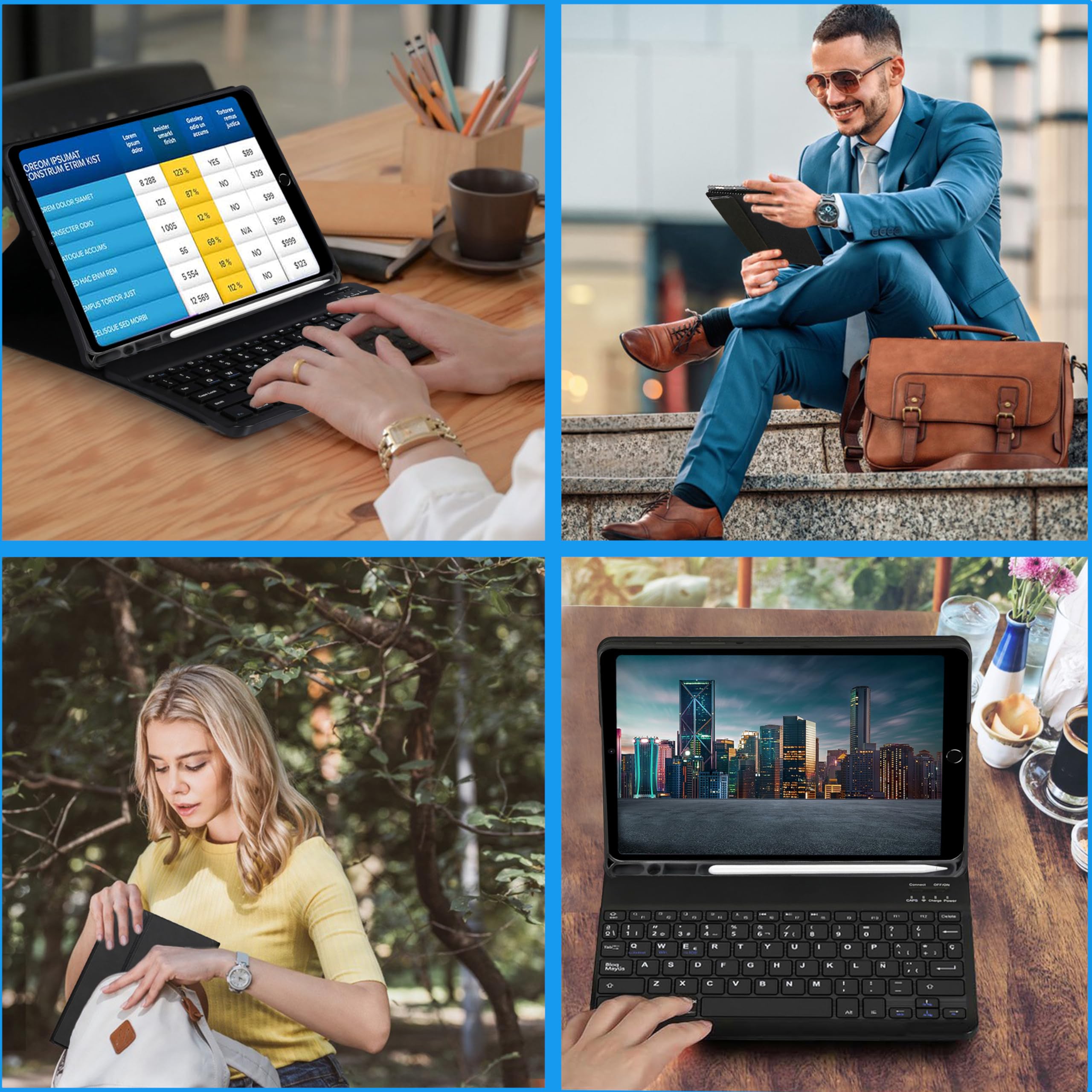 Funda con Teclado iPad 9a generación, Funda Teclado para iPad 10.2 Pulgadas(iPad 9th/ 8th/ 7th), Desmontable Teclado Español Ñ para iPad 9ª Gen / 8ª Gen / 7ª Gen/iPad Air 3/ iPad Pro 10.5, Negro