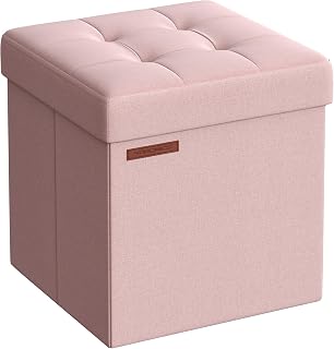 SONGMICS Puff Almacenaje 38 cm, Baúl de Almacenaje, Taburete Reposapiés, Rosa Jalea LSF27R01