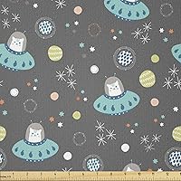 Vista 109 de Ambesonne The Yard, tela de mariquitas de The Yard, flores exóticas hibisco hawaiano follaje ilustración botánica flor de primavera, tela