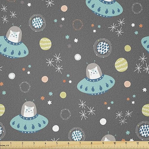 Miniatura 109 de Ambesonne The Yard, tela de mariquitas de The Yard, flores exóticas hibisco hawaiano follaje ilustración botánica flor de primavera, tela