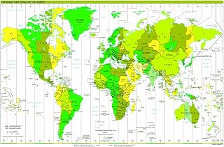 laminated STANDARD TIME ZONES WORLD MAP POSTER | size 15X22.5 inches educational teaching resource wall chart