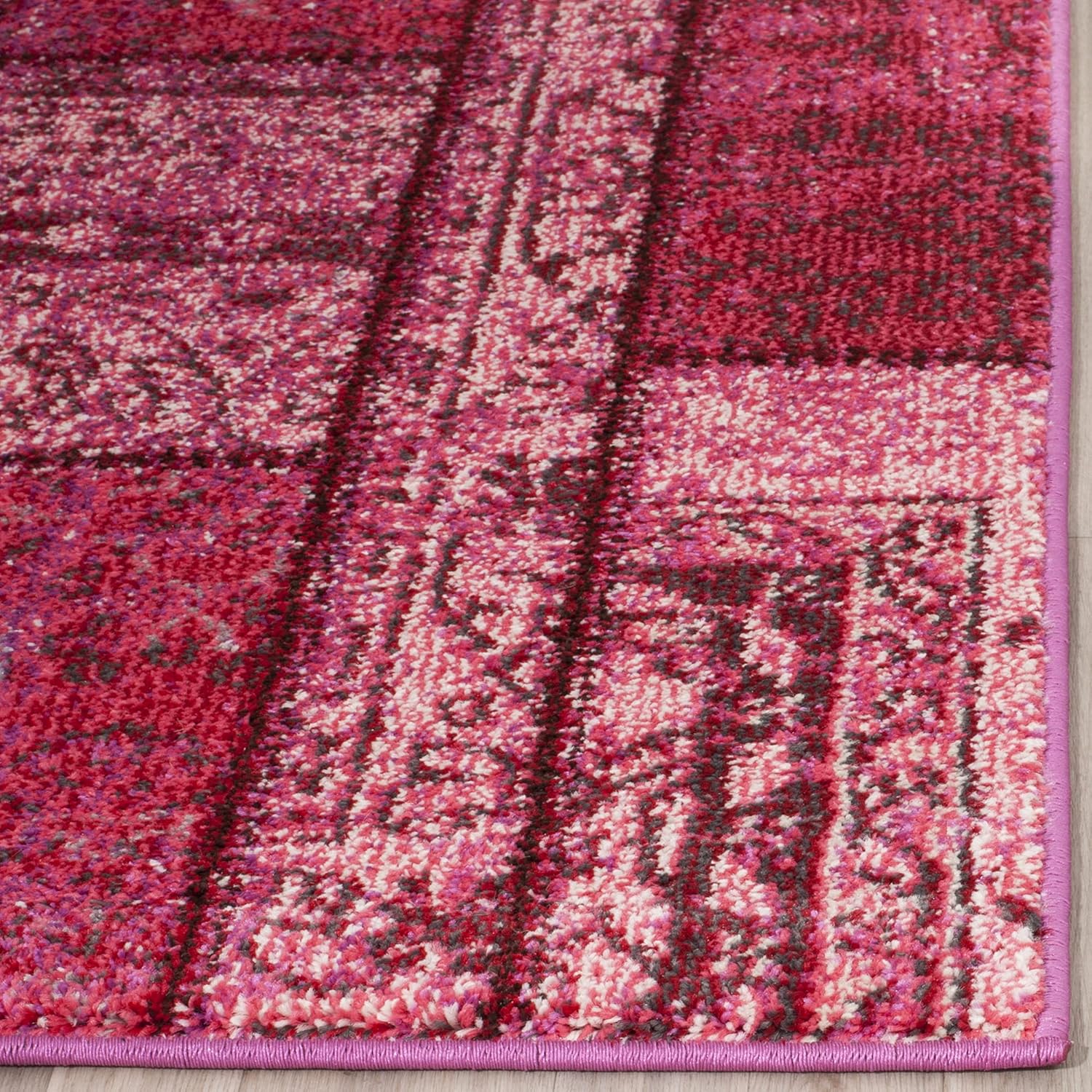 SAFAVIEH Monaco Collection Area Rug - 8' x 11', Pink & Multi, Modern Patchwork Distressed Design, Non-Shedding & Easy Care, Ideal for High Traffic Areas in Living Room, Bedroom (MNC216D)