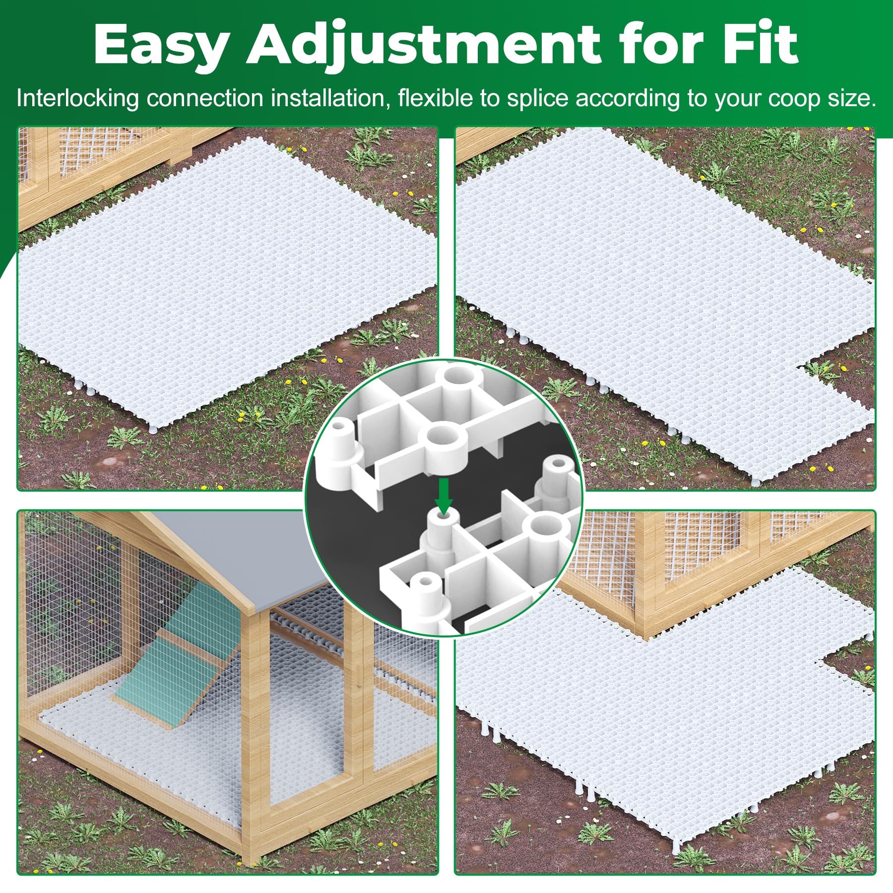 Forestchill Almohadillas de suelo de gallinero, 9 almohadillas de plástico para gallineros, alfombrillas reutilizables entrelazadas, accesorios para mantener el gallinero seco y limpio, flexibles para