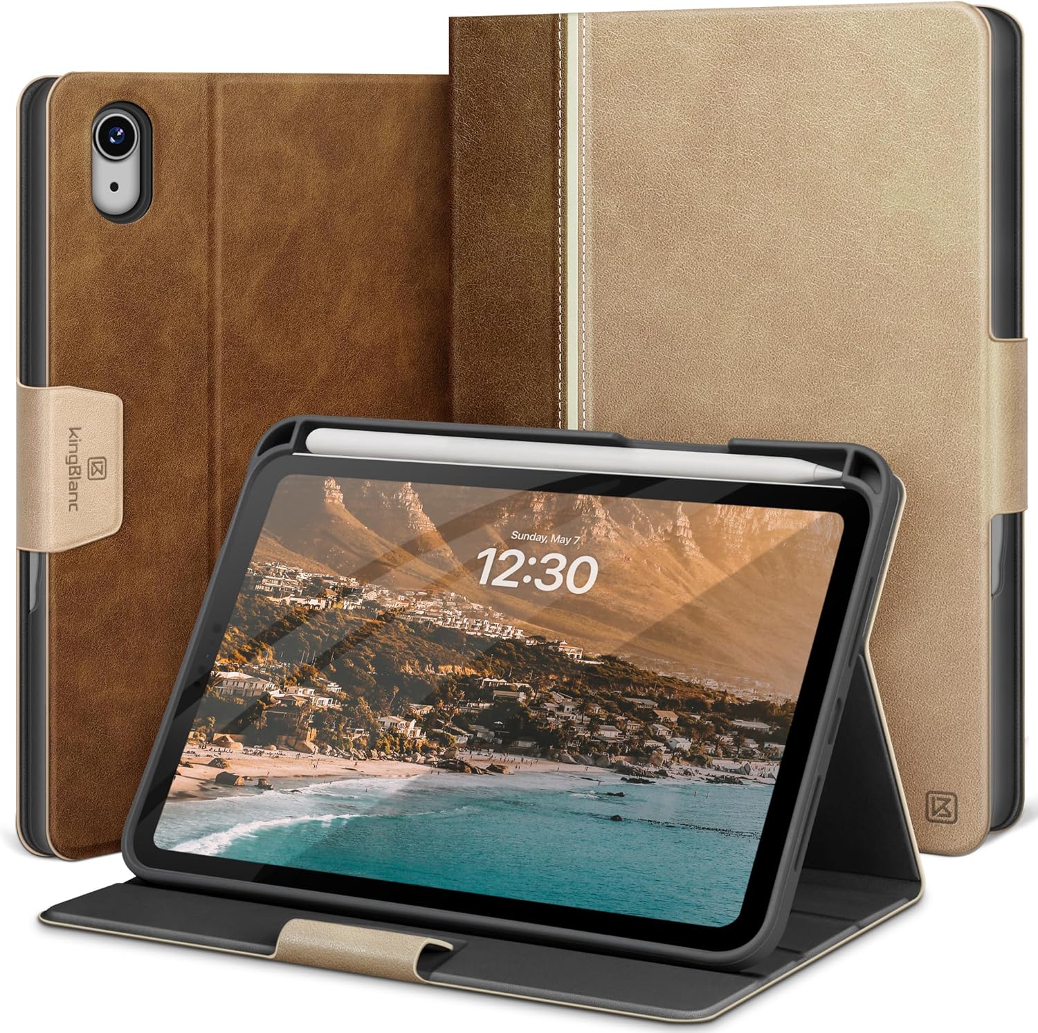 KingBlanc for iPad mini 7 (A17 Pro) Case, iPad mini 7th/6th Generation Case (2024/2021) with Pencil Holder, Vegan Leather Stand 8.3 inch Cover, Auto Sleep/Wake, Adjustable Viewing/Drawing Angle, Beige