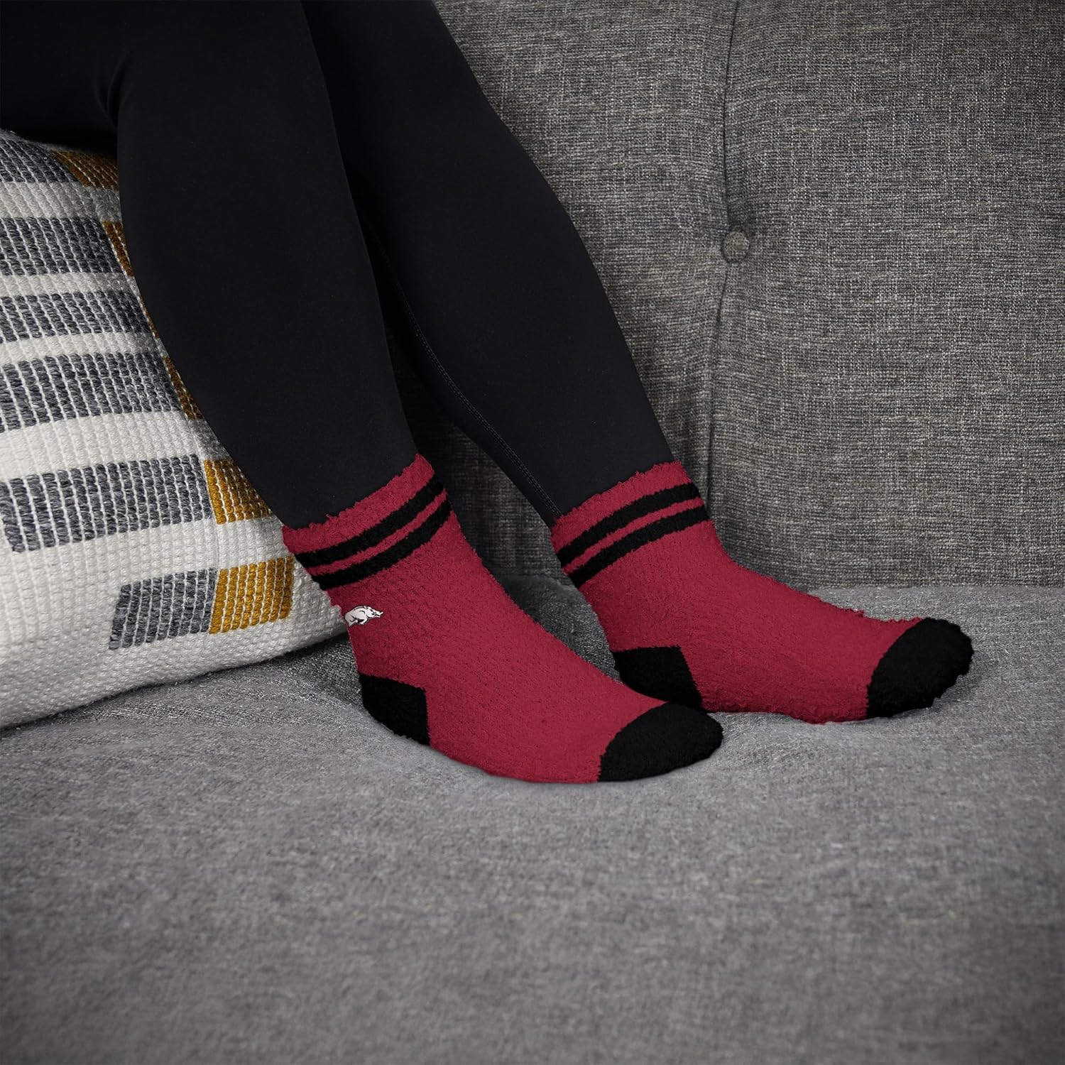 For Bare Feet NCAA ARKANSAS RAZORBACKS Cozy Two Stripe Quarter Sock Team Color OSFM - Image 2