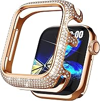 Vista 11 de Bling Cases - Fundas compatibles con Apple Watch de 1.575 pulgadas SE/Series 6, 5, 4, funda protectora de metal inoxidable con diamantes de plateado