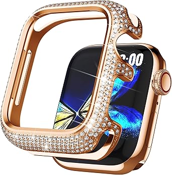 Bling Cases Compatible with Apple Watch 40mm SE/Series 6 5 4, Stainless Metal Protective Case with Sparkling Rhinestones Diamond Bezel Cover Case for Women Girl, Rose Gold