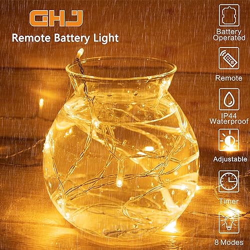 Miniatura 7 de GHJ 100 luces LED con control remoto a batería, impermeables, guirnalda de luces de hadas para interioresexteriores para árbol de Navidad, fiesta