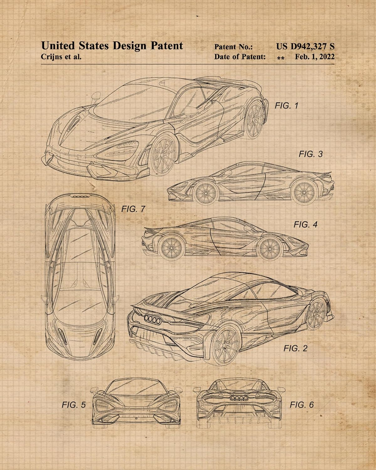 Classic McLaren Automobile Patent Prints, 6 (8x10) Unframed Photos, Wall Art Decor for Home Work Office Machine Car Racing Gear Garage Tech Shop School Student Teacher Coach F1 Motorsport Team