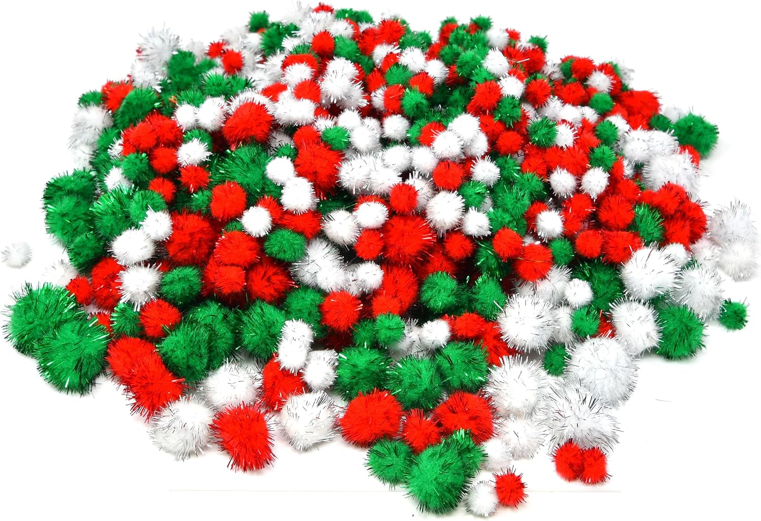 900 Pack Christmas Pom Poms, Red Green and White Glitter Craft Pom Poms