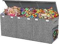 Mabahoo Extra Large Collapsible Toy Chest with Lids - 40x14x16 Inch Sturdy Kids Toy Storage Organizer Bin for Bedroom Nursery, Gray