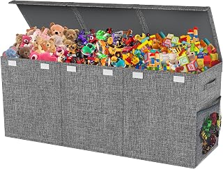 Mabahoo Extra Large Collapsible Toy Chest with Lids - 40x14x16 Inch Sturdy Kids Toy Storage Organizer Bin for Bedroom Nursery, Gray
