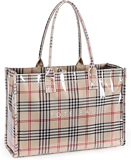 KALIDI PVC Tote Bag Women’s Kraft Paper Work Handbags Purses with Top ...