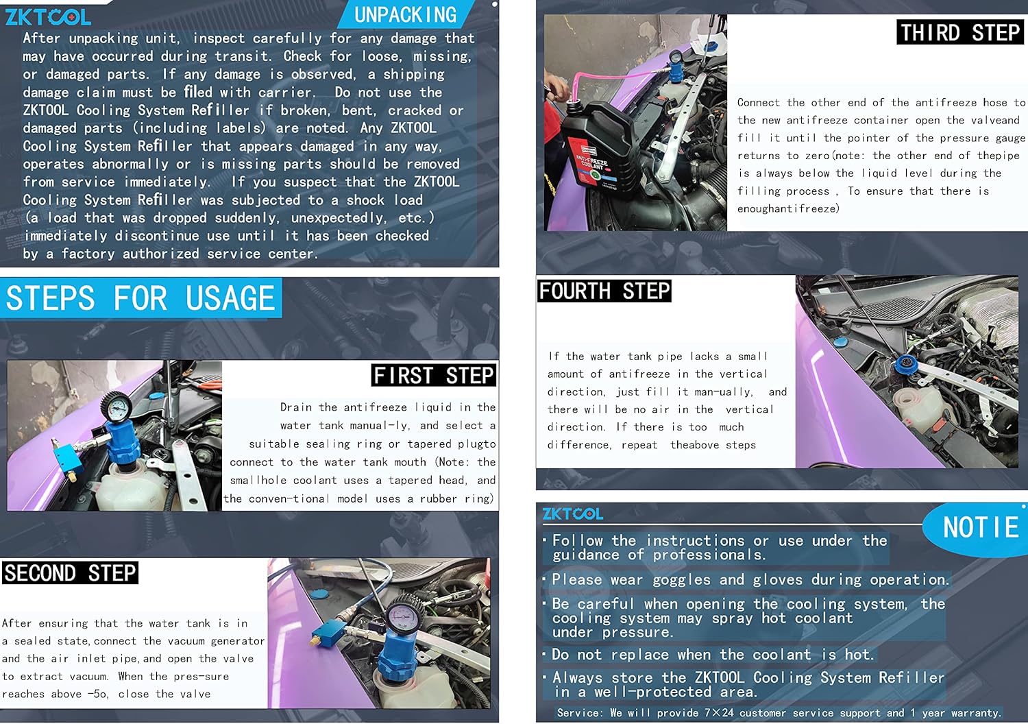 ZKTOOL Coolant Vacuum Refill Kit Quick Airlift Coolant Refill Tool for Most Vehicles, With 8 Size Rubber Sleeves & 2 Universal Adapter Cone Plug EV15 Vacuum Generator