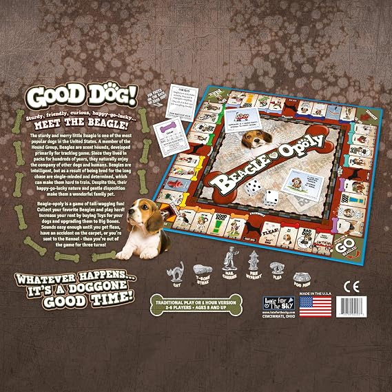 Late for The Sky Beagle-Opoly Board Game, Dog Lovers Family Game, 2-6 Players, Ages 8+, Opoly-Style Pet Theme, Traditional or One-Hour Variant