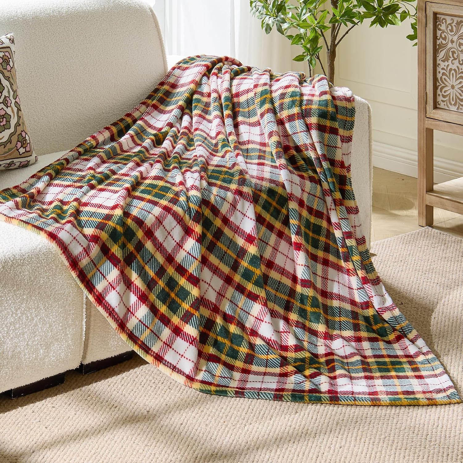 BEDELITE Tartan Plaid Fleece Twin Blanket for Couch, Christmas, 60"x80"