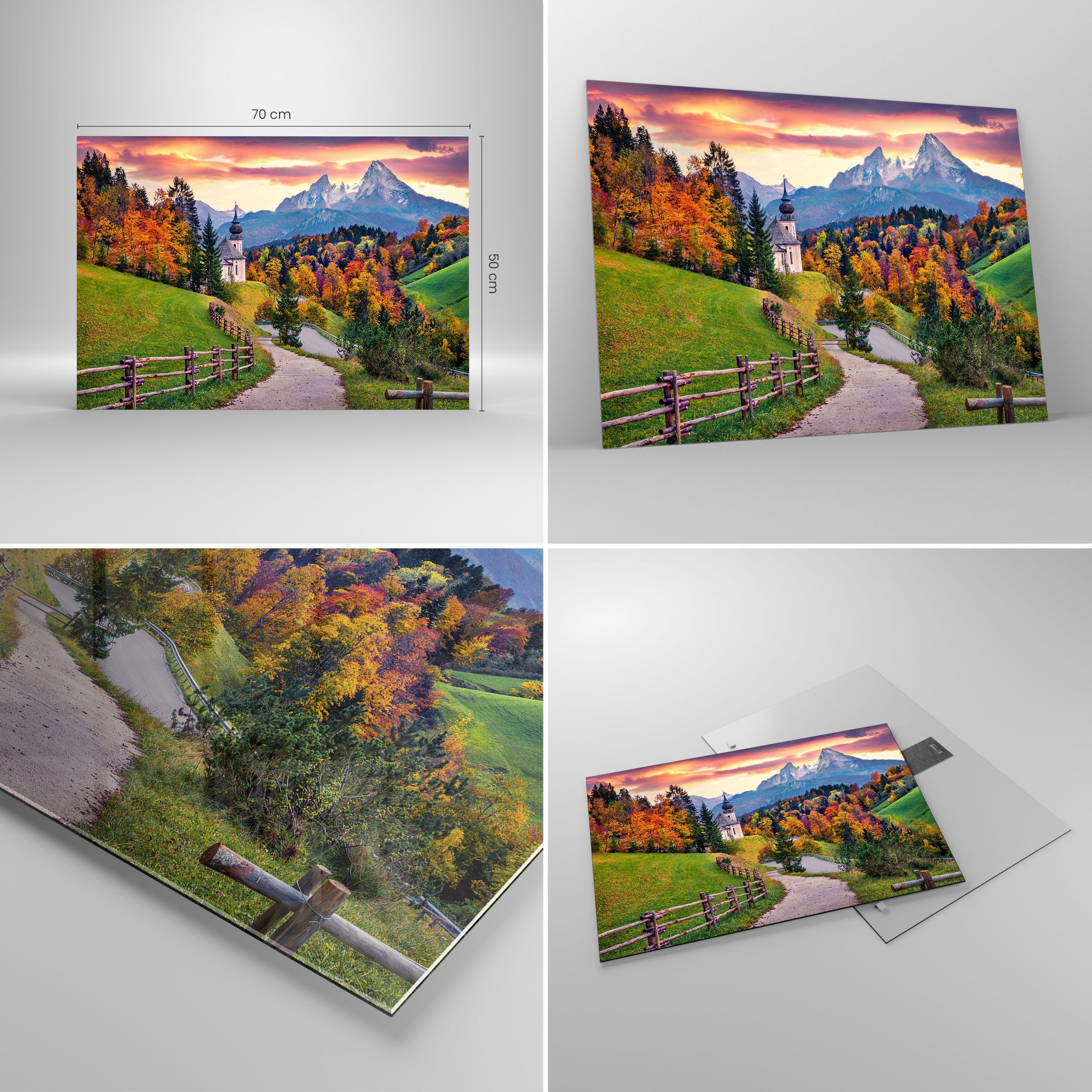 Tableau Moderne Sur Verre 70x50 Cm - Paysage De Montagnes - Décoration Murale ARTTOR - Neuf