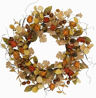 AMF0RESJ Artificial Fall Wreath for Front Door Autumn Wreath with Golden Eucalyptus Leaves,Oak Leaves for Indoor Outdoor Farmhouse Home Wall Window Festival Wedding Decor