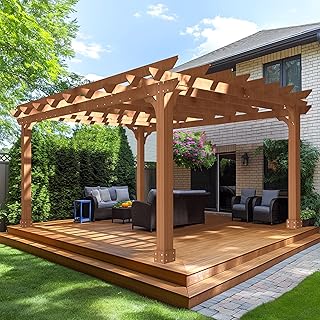 MUPATER 12x14 FT Wooden Pergola, Cedar Pergola Kit with Roof, Outdoor Ga...