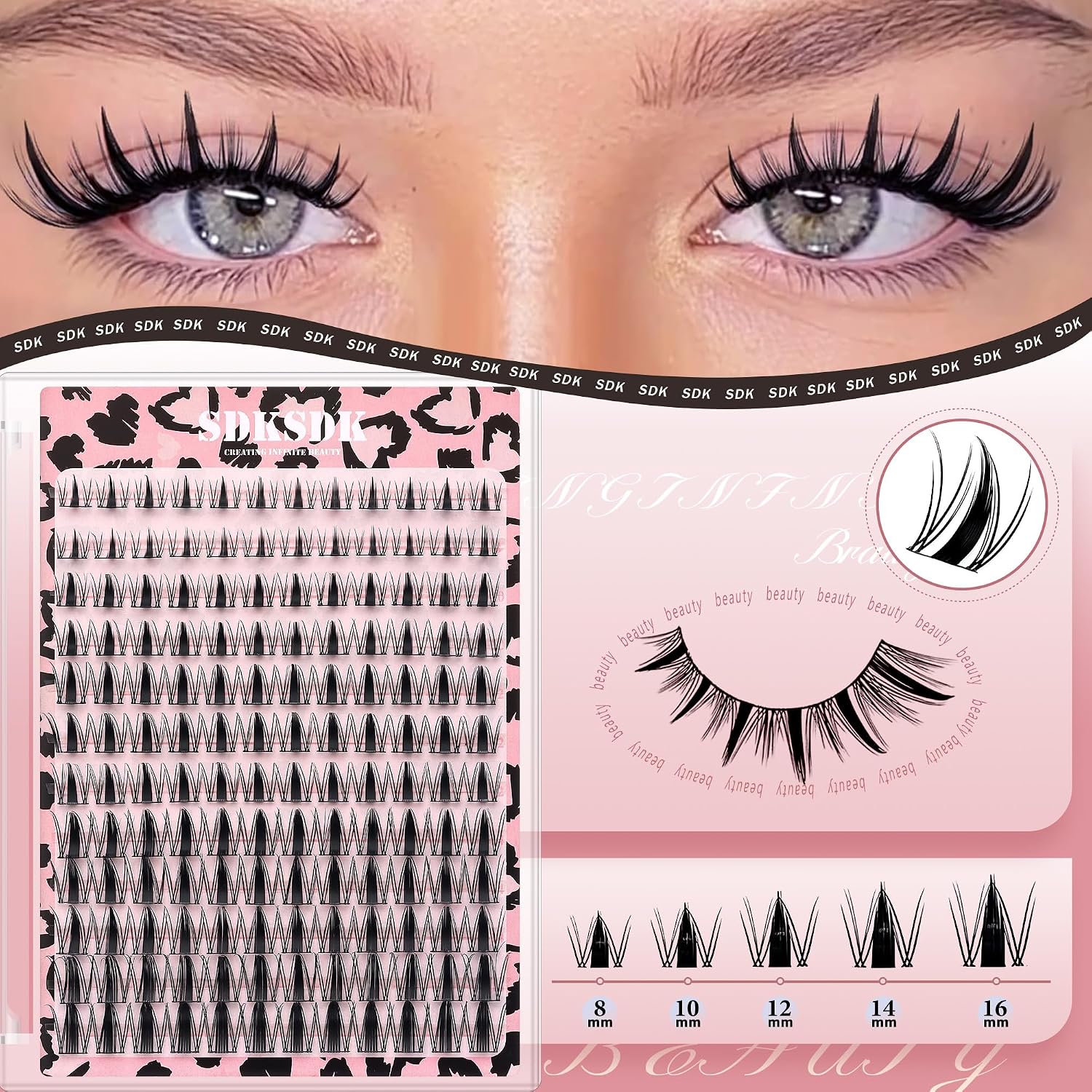 Lash Clusters Kit, 4 Styles 60D-150D Volume Individual Lashes, D Curl Wispy Cluster Extensions with 2 Bond & Seal, Tweezers, Remover