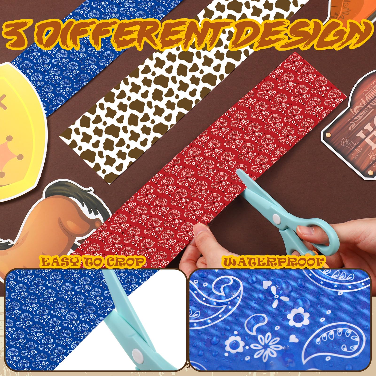 Western Cowboy Party Dekoration Set – 15 Ausschnitte + 3 Rollen Bordüre (je 10 M), Für Klassenzimmer, Pinnwand