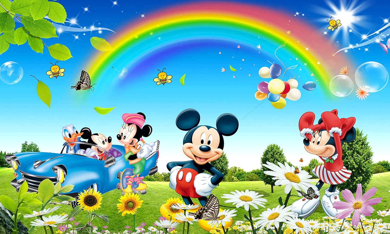 LANSTICK Micky Mouse Sky Rainbow Background Wall Sticker Amazon.in