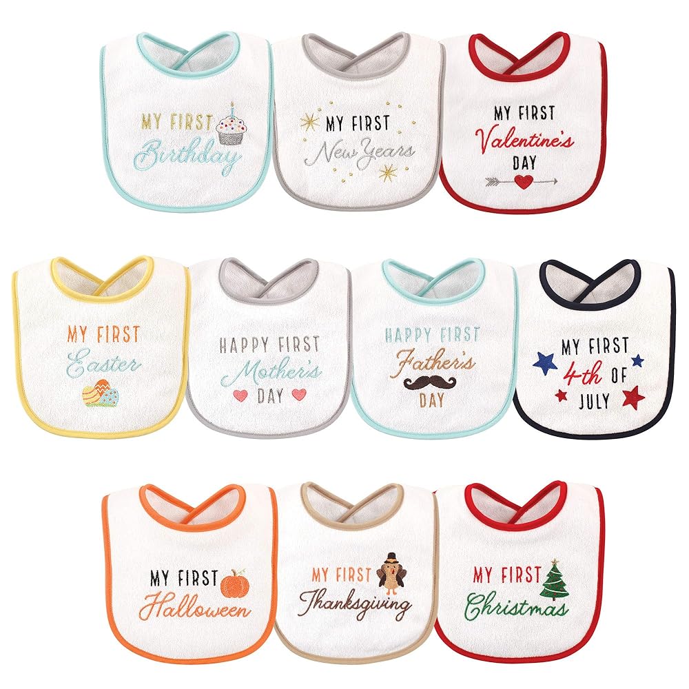 Hudson Baby Unisex Baby Cotton Terry Drooler Bibs with Fiber Filling, Holiday Birthday, One Size